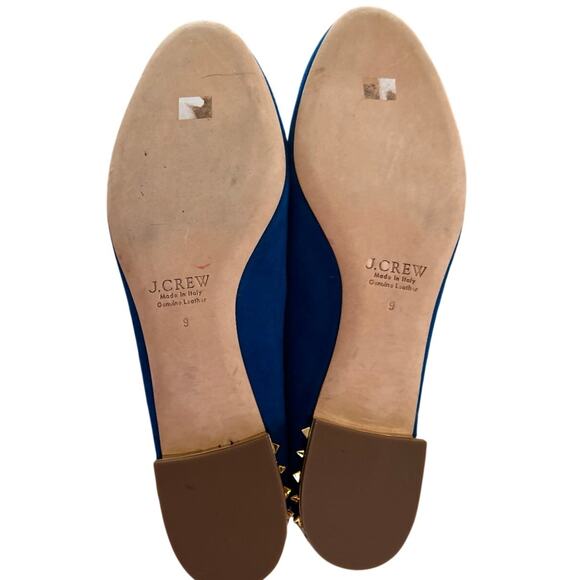 J.Crew Cobalt Blue Suede Leather Gold Studded Heel Round Toe Ballet Flat - Picture 4 of 8